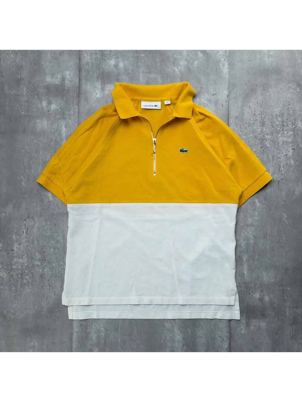 Y2K Yellow Lacoste Multicolor Logo Zip Polo Shirt